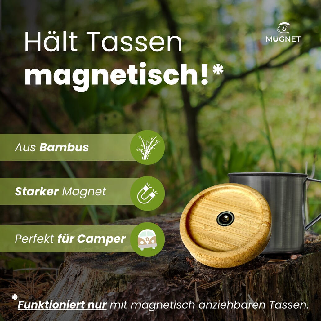 Mugnet Features: aus Bambus, magnetisch, perfekt für Camper